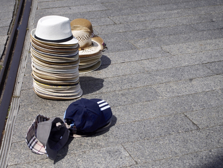 Staw hats and caps for sellの写真素材