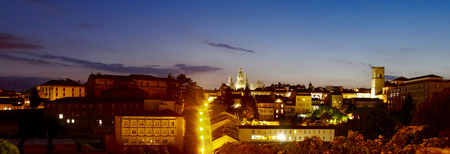 Panoramic view of Santiago de Compostela from Belvis Park at nightの写真素材