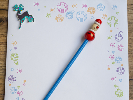 Letter to santa. empty craft paper with blue pencilの写真素材