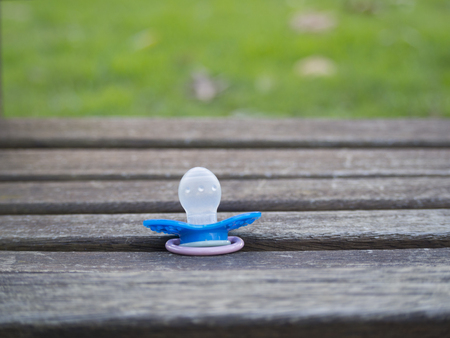 Pacifier baby lost in the gardenの写真素材