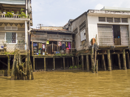 Buildings of Mekong river in Vietnamの写真素材