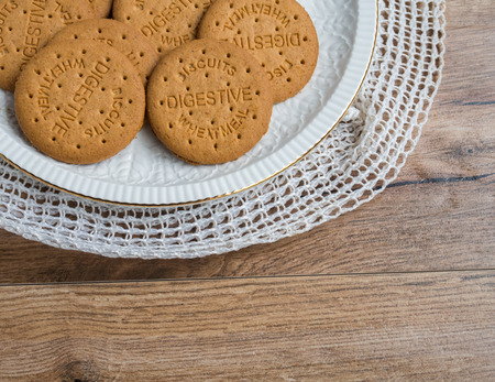 Digestive biscuits in a plate with copy spaceのeditorial素材