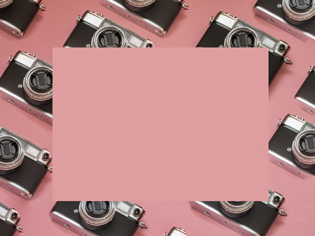 Pink vintage camera pattern with copy spaceの写真素材