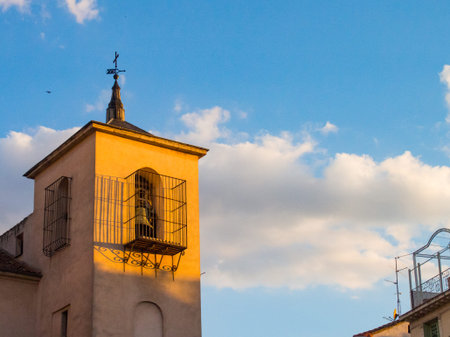 San Ildefonso church in Madrid at sunsetの写真素材