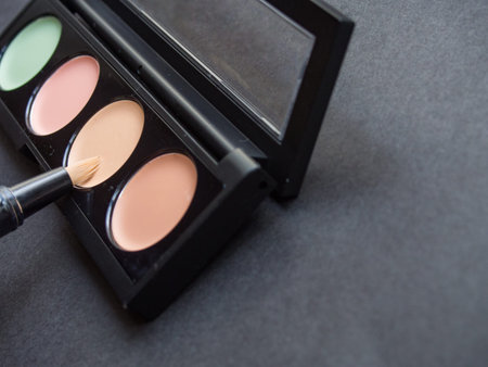 Palette with different makeup correctors on black backgroundの写真素材
