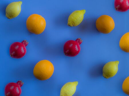 Fruit pattern on blue backgroundの写真素材