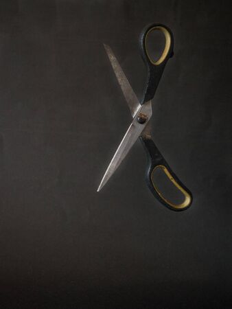 Old scissors on black backgroundの写真素材