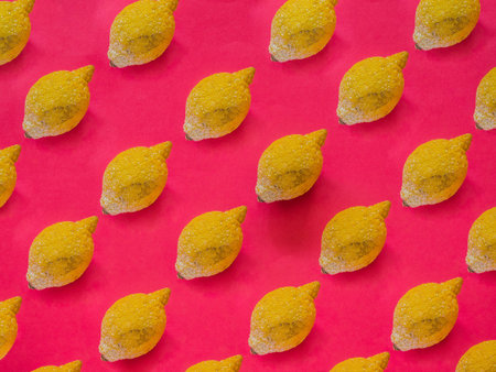 Rotten lemon pattern on red background