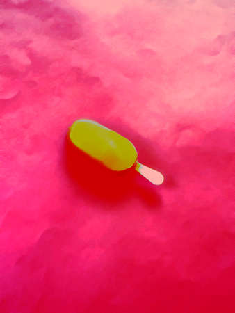 White chocolate ice cream on stick on pink backgroundの写真素材