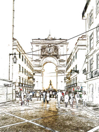 Rua Augusta Arch in Lisbon, Portugalの写真素材