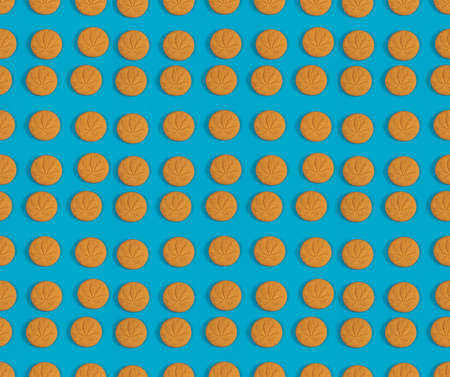 Marijuana cookies pattern on blue backgroundの写真素材