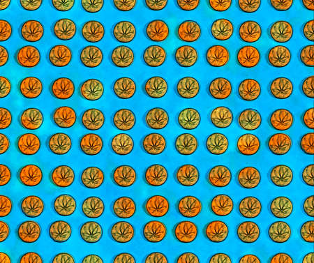 Marijuana cookies pattern on blue backgroundの写真素材
