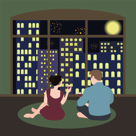 Man and woman with glasses of wineのイラスト素材