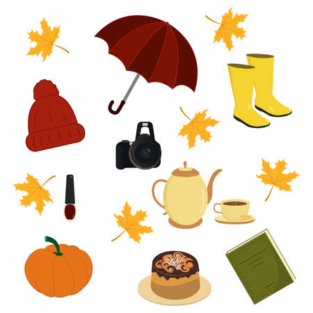 Autumn set of icons for for design. Autumn items vector illustration.のイラスト素材