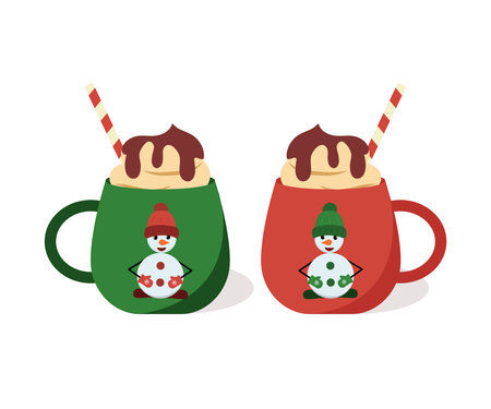 Two Christmas cups of hot chocolate. Vector illustration for designのイラスト素材