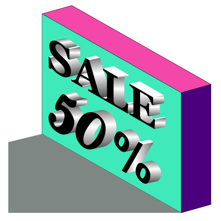 Sale 50 percent icon. Discount symbol in isometric view. Vector illustration.のイラスト素材