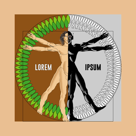 Vitruvian man on a brown background. Vector illustration.のイラスト素材