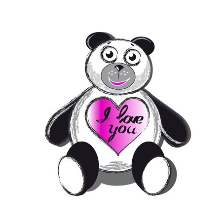 Panda bear with heart with inscription I love you isolated on white background.のイラスト素材