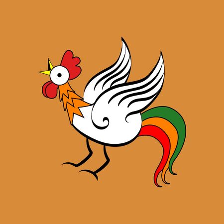 Colorful decorative rooster. Vector illustration isolated on brown background.のイラスト素材
