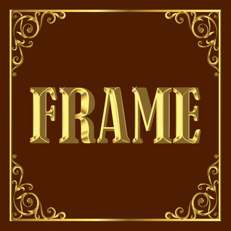 Gold, graceful, vintage, stylish frame. Vector illustration on brown background.のイラスト素材