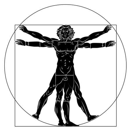 Vitruvian man silhouette stylization. Vector illustration isolated.のイラスト素材