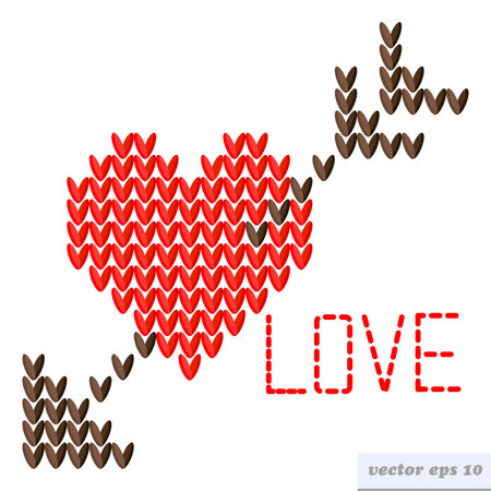 Knitted heart with arrow. isolated  vector illustration on white background. element for logo, emblem, print, decoration, etc.のイラスト素材