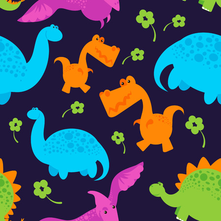 Dinosaur pattern on white background. Vector illustration for decoration of children room, wallpaper, textile print, wrapping paper.のイラスト素材