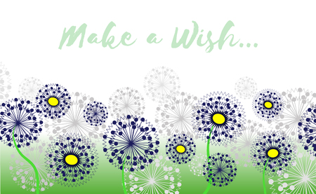 Dandelion field. Vector isolated illustration on white background. Element for postcad, invitation and congratulation card, background, poster, banner, billboard, etc.のイラスト素材