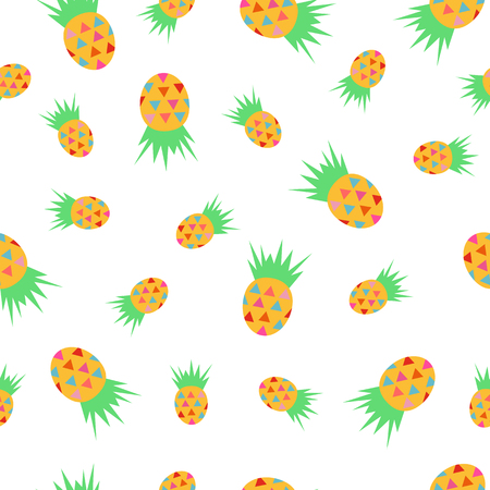 Simple pineapple vector pattern on white background. Element for print designs, wallpaper, wrapping paper, background, decoration.のイラスト素材