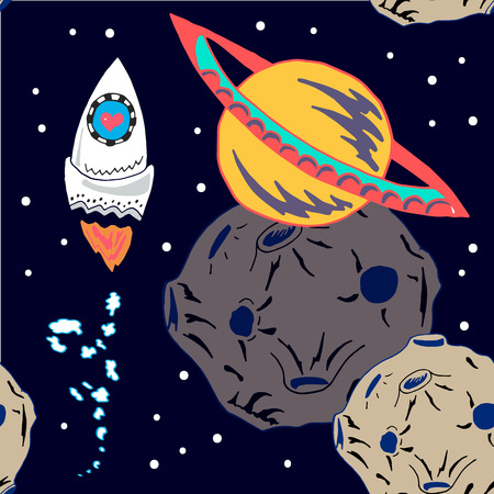 space ship goes around the moonのイラスト素材