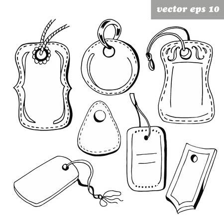 Set of hand drawn different shaped tag for cloth and other goods.のイラスト素材