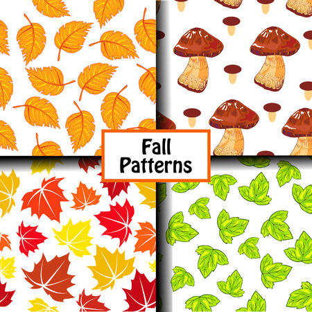 Four different colored seamless fall patterns. Print, wallpaper, and fabric design.のイラスト素材
