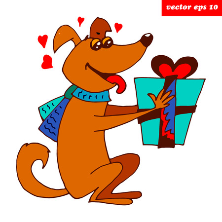 happy dog with presentのイラスト素材