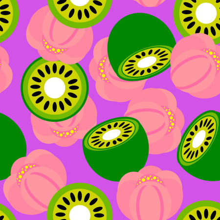 A kiwi and fern pattern isolated on colorful background