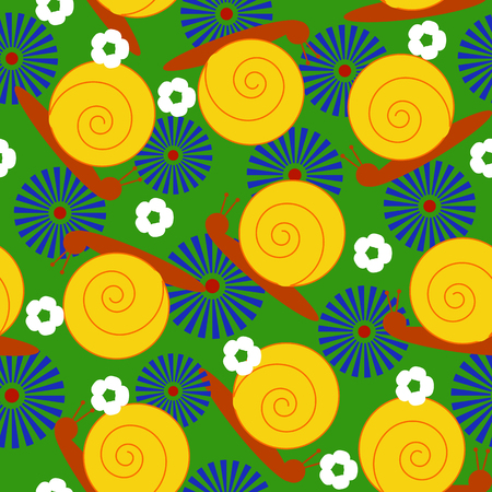 A snail with flowers pattern isolated on colorful backgroundのイラスト素材