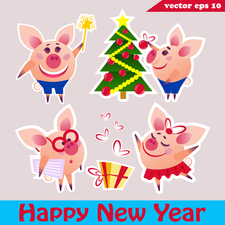 piggy set of stickersのイラスト素材