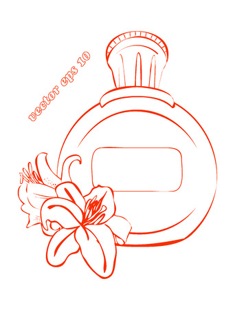 simple bottle with two lily flowersのイラスト素材