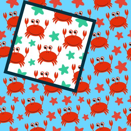 Two vector seamless patterns with crub on white and  blue background with seastars.のイラスト素材