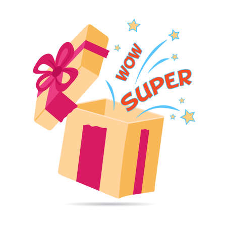 Gift box opend. Present with bow and ribbon.のイラスト素材