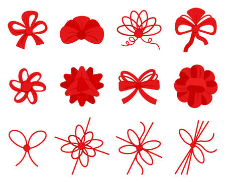 Bow, ribbon, knot set. Present, gift decor.のイラスト素材