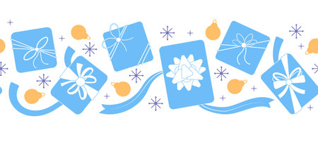 Present box top view horizontal seamless bannerのイラスト素材