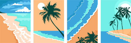 Modern minimal abstract vertical banner set. seascape background. interior design. simple vector graphic. summer background.のイラスト素材