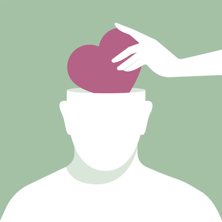 Woman hand put heart inside man head.のイラスト素材