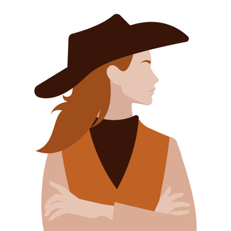 Cowgirl profile with hat and crossed armsのイラスト素材