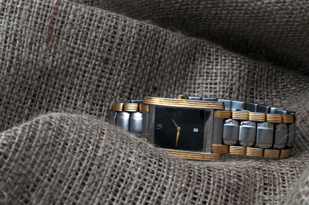 elite man warch on the burlapの写真素材