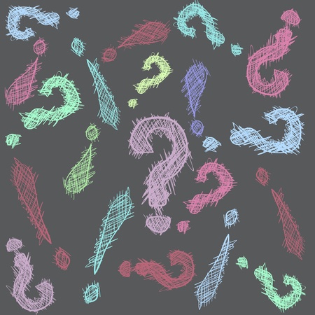 Abstract pattern with hand drawn exclamation and question marks in colorのイラスト素材