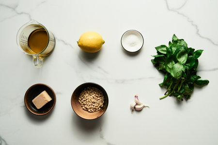 Citrusy Sunshine Lemon Pesto: A Refreshing Blend of Lemon, Basil, and Nutty Goodness for All Seasonsの写真素材