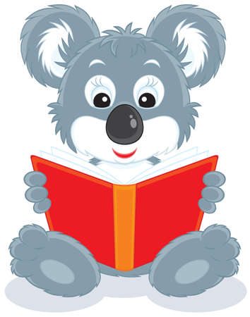 Koala bear cub reading a red bookのイラスト素材