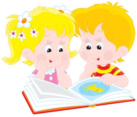 boy and girl readingのイラスト素材