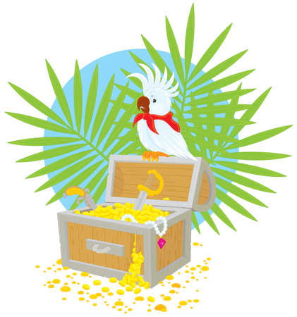 Pirate Parrot and treasure chestのイラスト素材